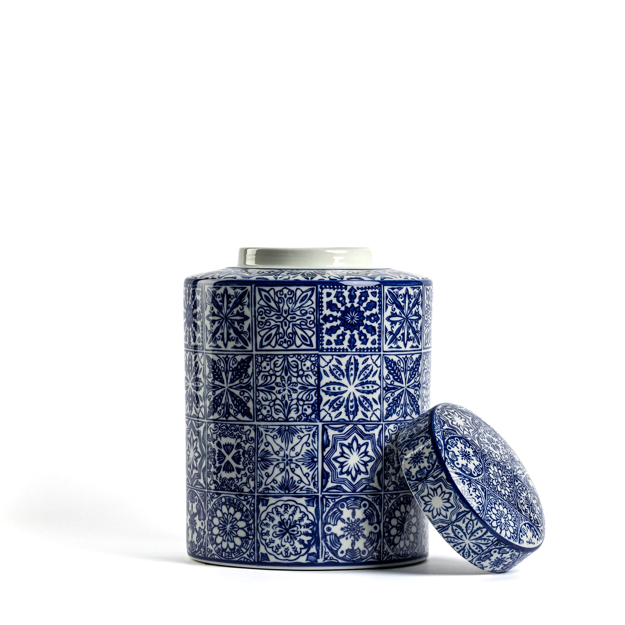 Pot Azulejos w/lid M - Burk i porslin